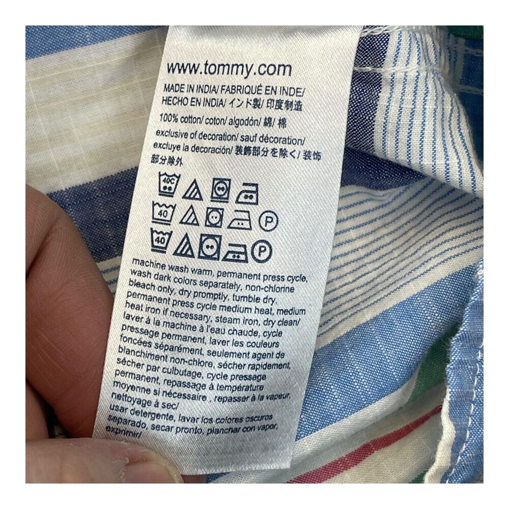 Tommy Hilfiger Shirt Men's Large Multicolor Striped Cotton Custom Fit Button-Up - Picture 8 of 8